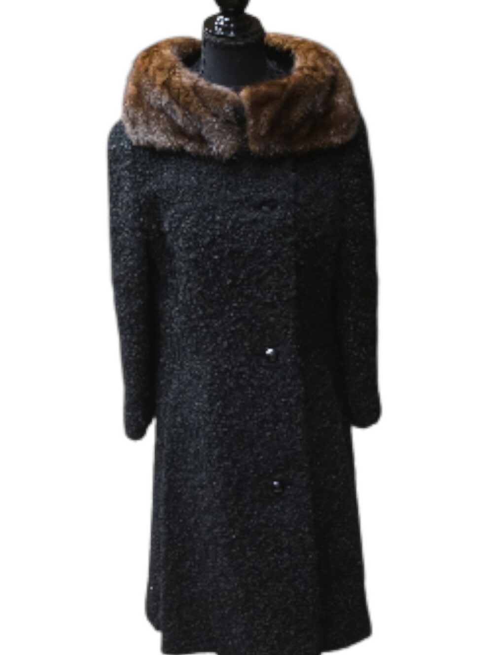 Abraham & Strauss Lamb & Mink Car Length Coat with Brown Mink Collar